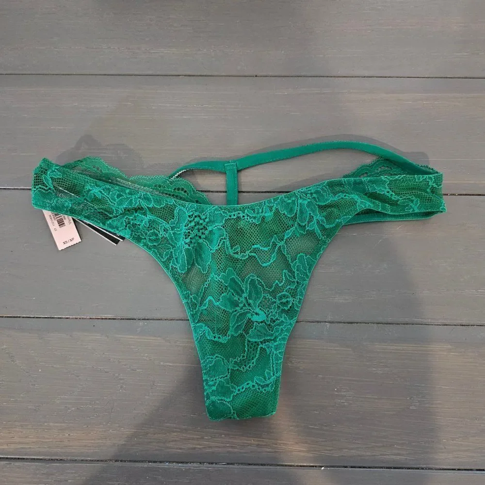 Victoria's Secret Women's Verdant Green Shine Strap Cutout Back Panty Size Xs